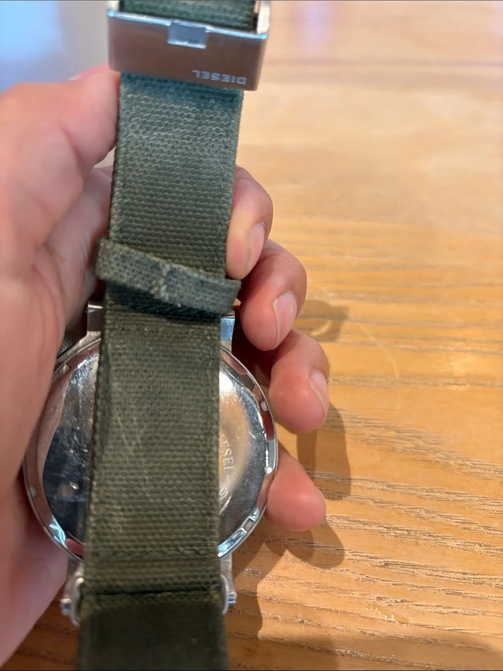 Diesel Black Dial Watch with Olive Canvas Strap